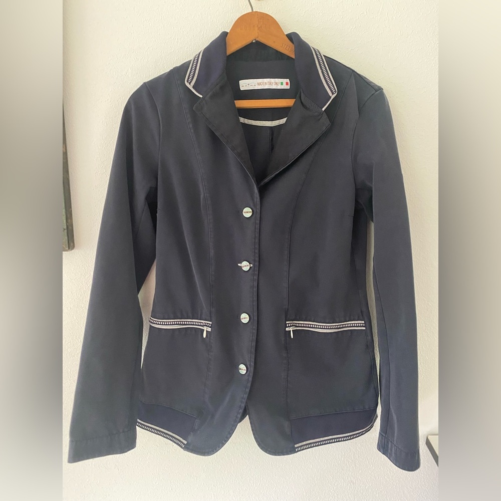 Ànimo Women’s Navy Zip-Trim Tailored Blazer Jacket equestrian show coat